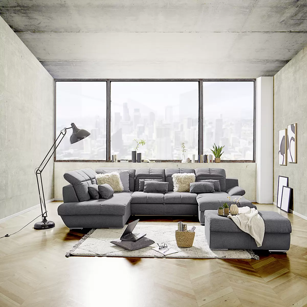 Wohnlandschaft Multi 301 x 135 Dunkelgrau