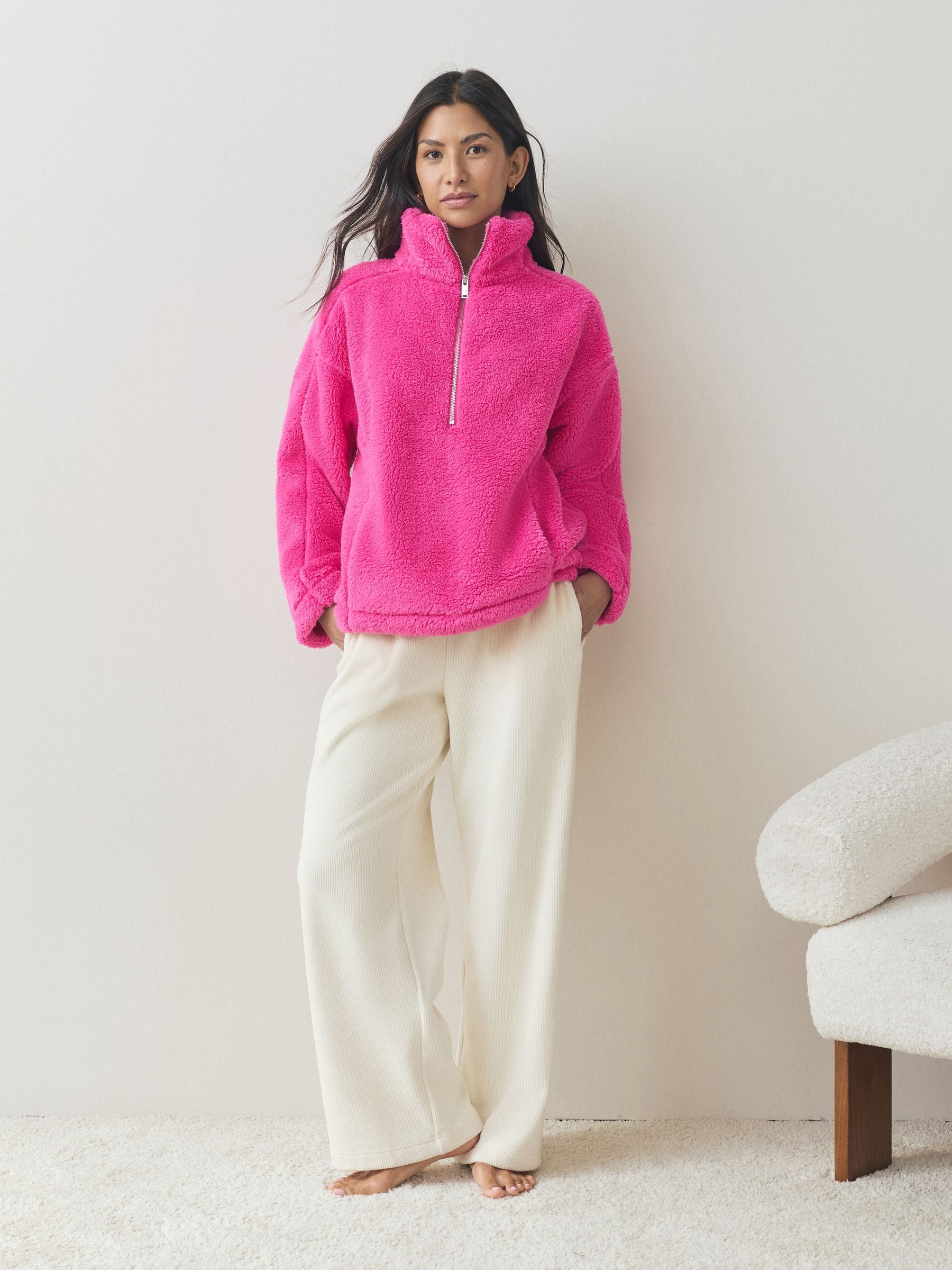 Felroze - Borg fleece met korte rits