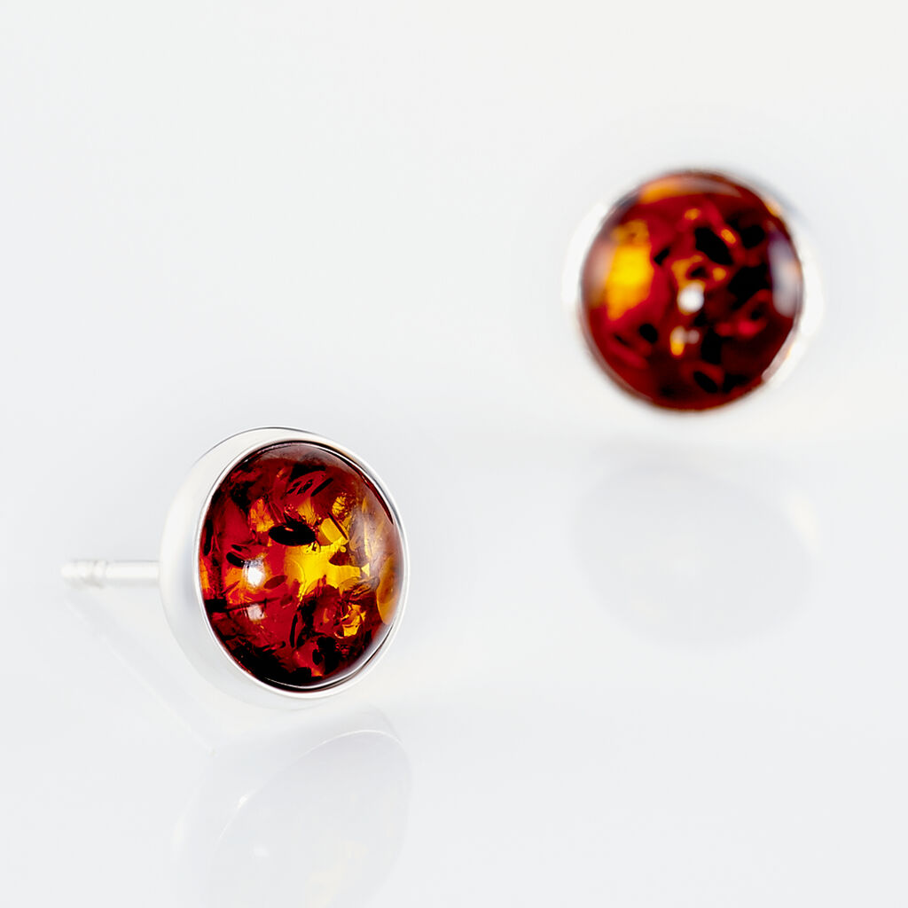 Boucles D'oreilles Puces Argent Blanc Majdeline Ambre