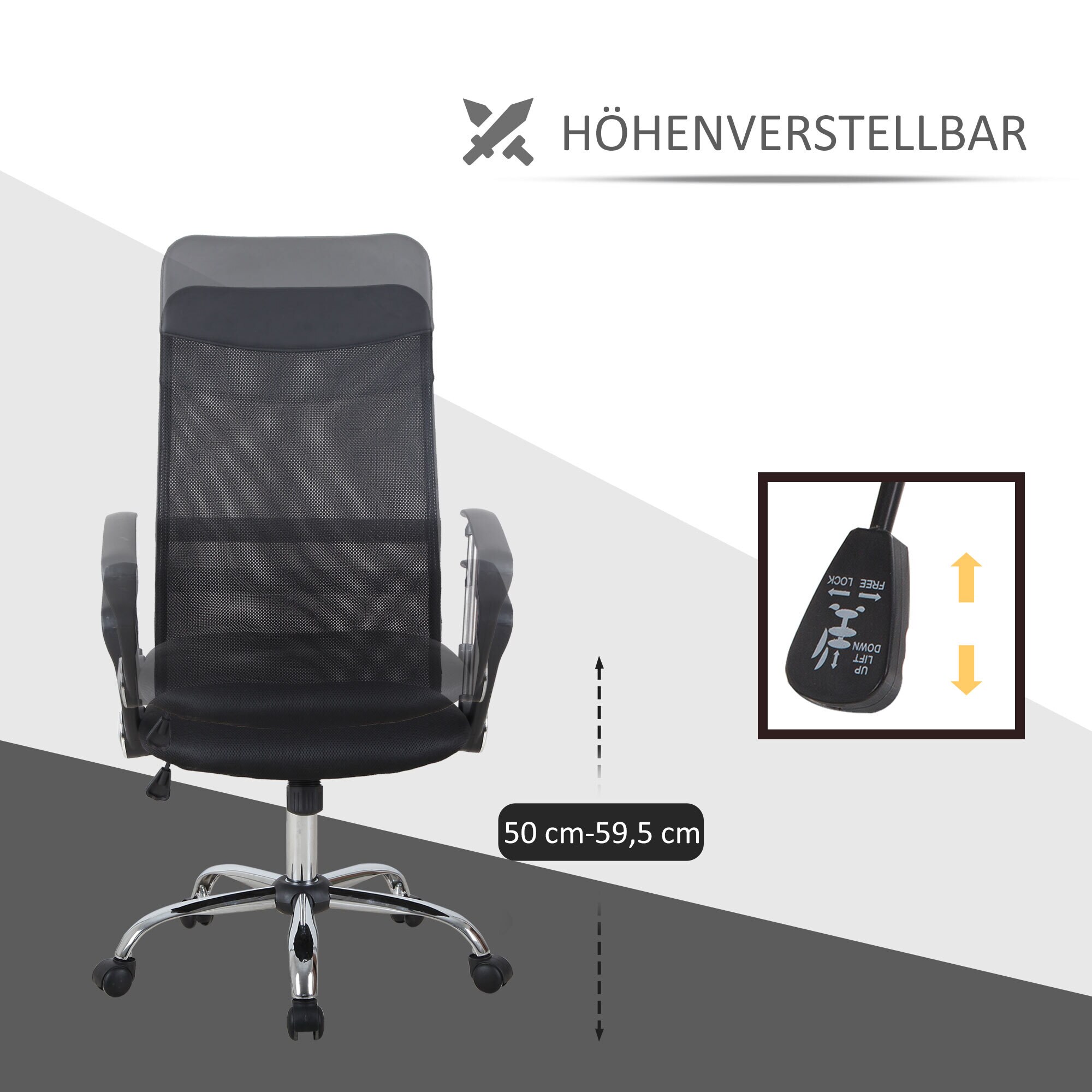 HOMCOM Bürostuhl ergonomisch schwarz 57 x 56 x 114-124 cm (BxTxH)