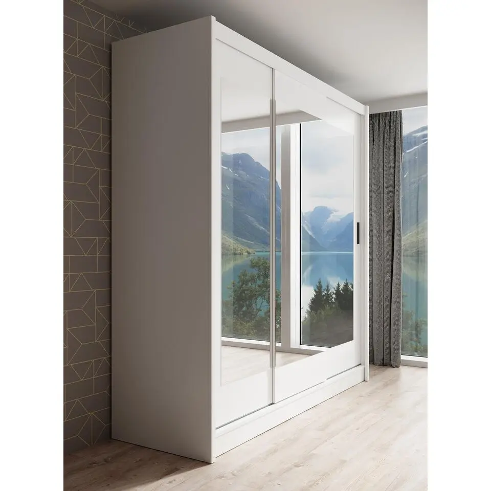 Meubella - Kledingkast Alcamo 2 - Wit - 205 cm - Met spiegel