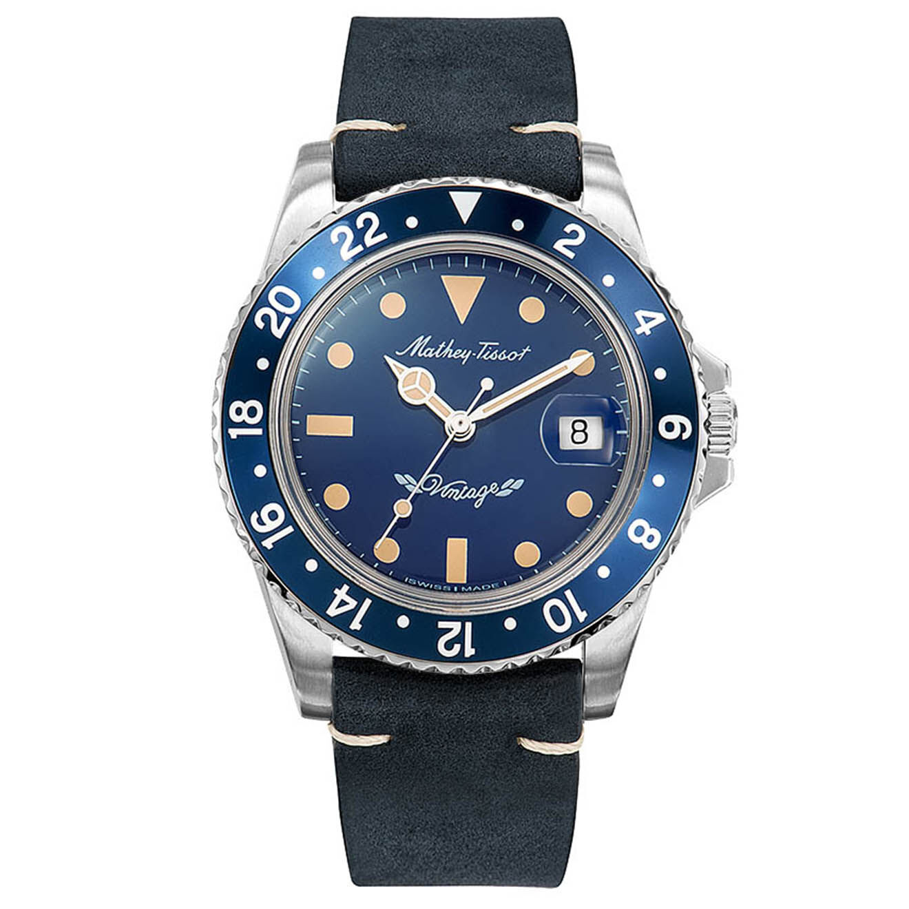 Mathey-Tissot Montre Homme Automatique en Cuir Mathy Vintage bleue