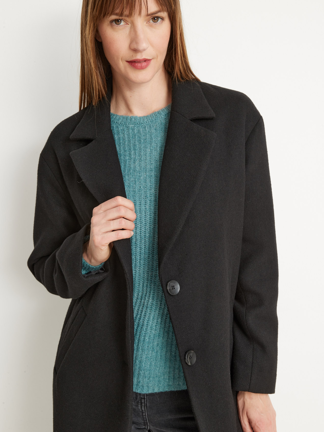 Manteau droit 13% laine longueur 3/4
