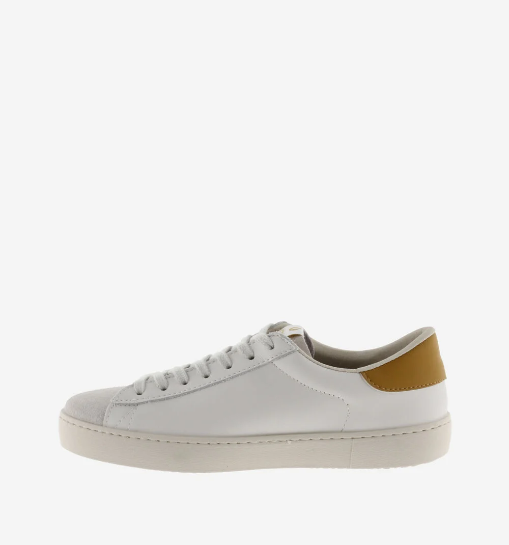 BERLÍN CUIR & CUIR FENDU Baskets blanches unisexes en cuir MOSTAZA