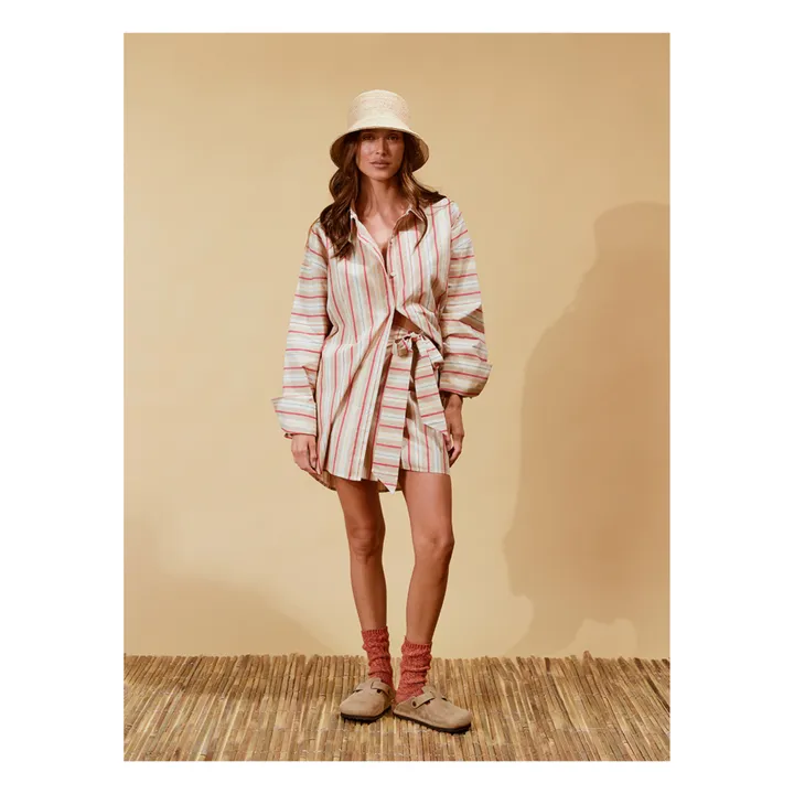 Soleil Soleil Jupe Portefeuille Zuri Rayures Lin | Beige