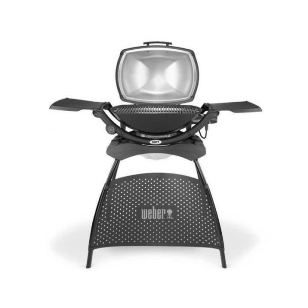 Barbecue électrique q2400 avec stand - grille acier 55x39 cm - couvercle avec réflecteur de chaleur - gris