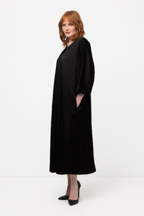 Midikleid, Satin, V-Ausschnitt, Halbarm, Taschen