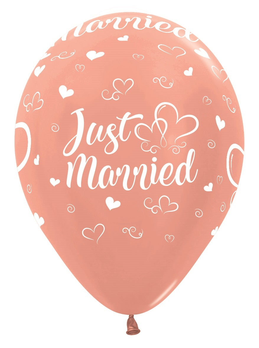 Ballonnen Just Married Hearts Metallic Rose Gold 30cm 25st