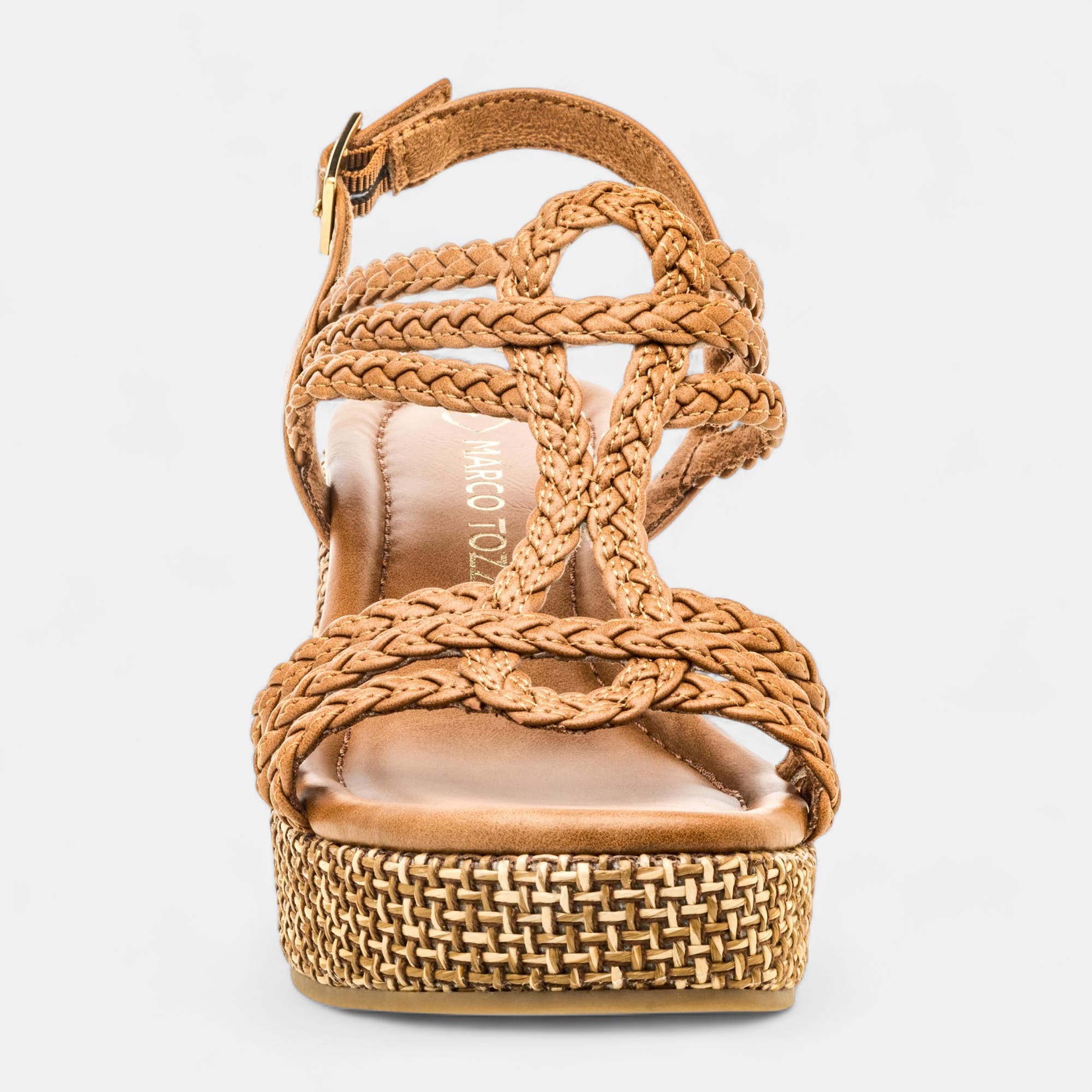 Nu-pieds à talon compensé Femme cognac