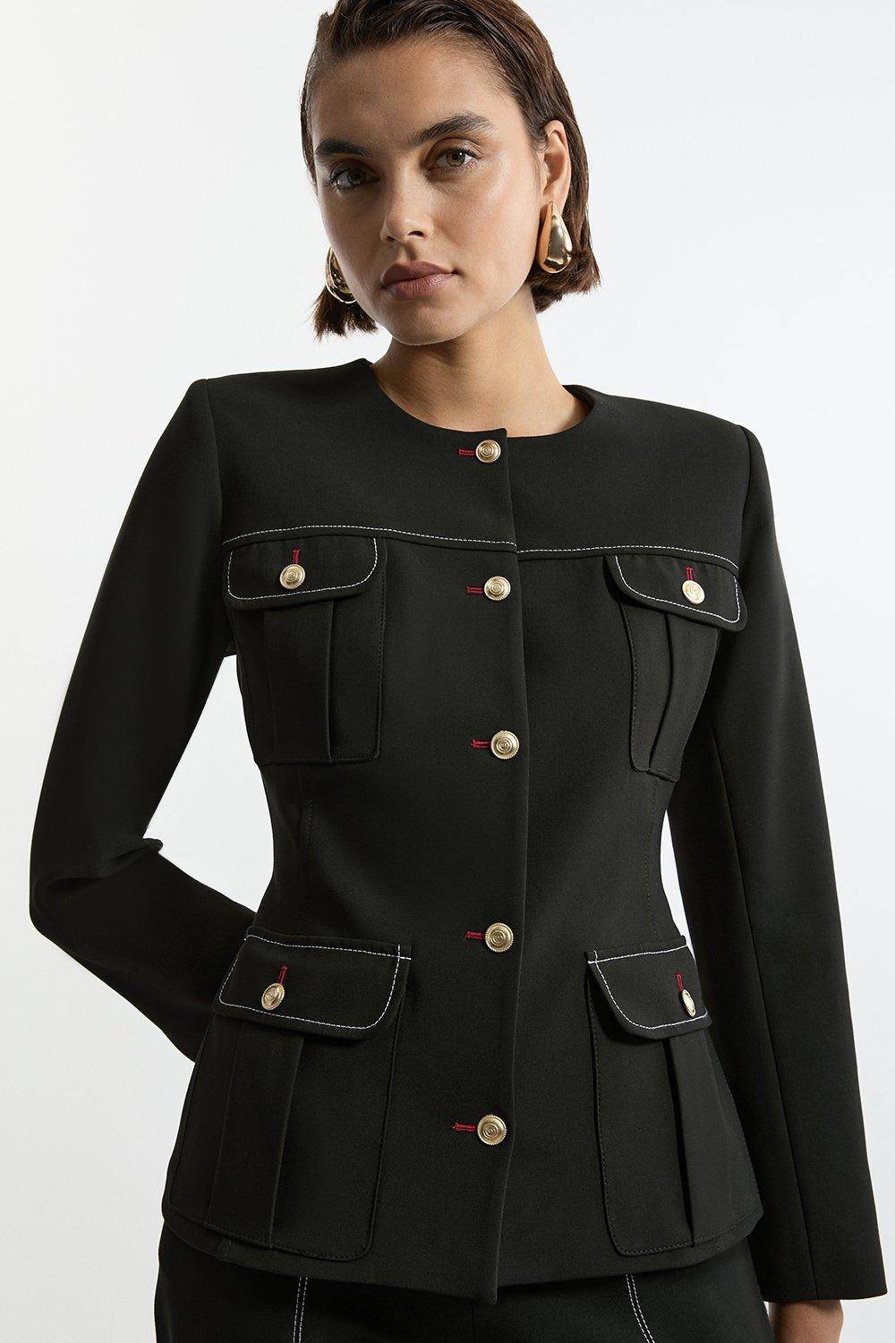 KarenMillen Veste Tailleur Ajustée en Tissu Stretch Compact