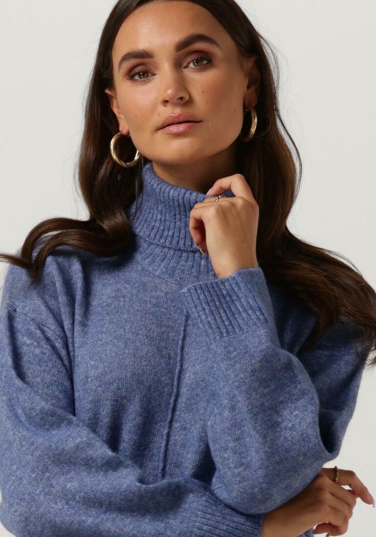 OBJECT blauwe object midi jurk abbie l/s knit dress