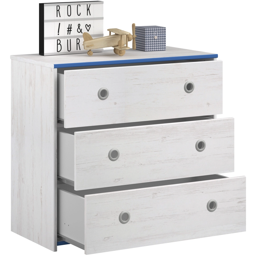 Parisot Hochbett extra hoch, mit Kommode, Smoozy, BlauPink Weiß