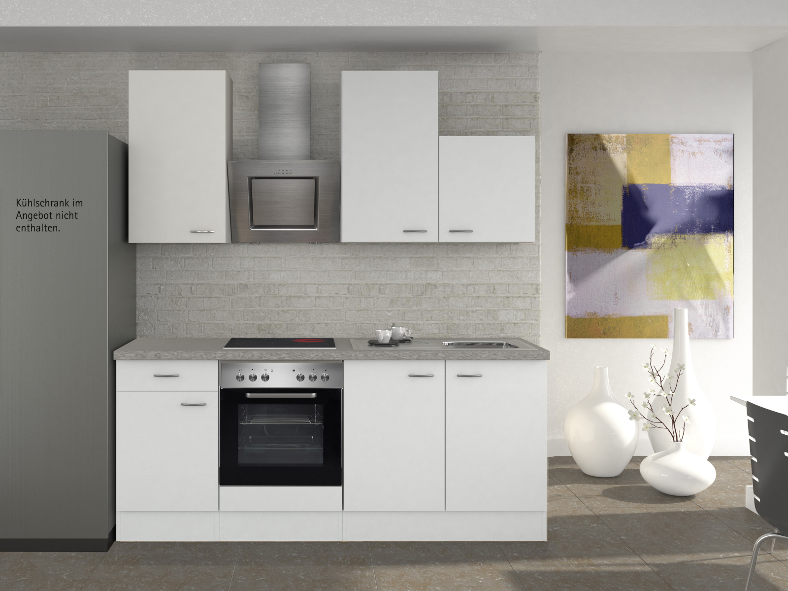 Küchenblock WITO - weiß-grau - mit E-Geräten - 210 cm