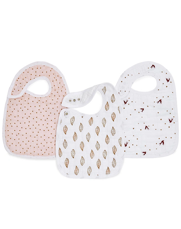 Lätzchen SNAP – DAHLIAS 3er-Set in rosa/weiß