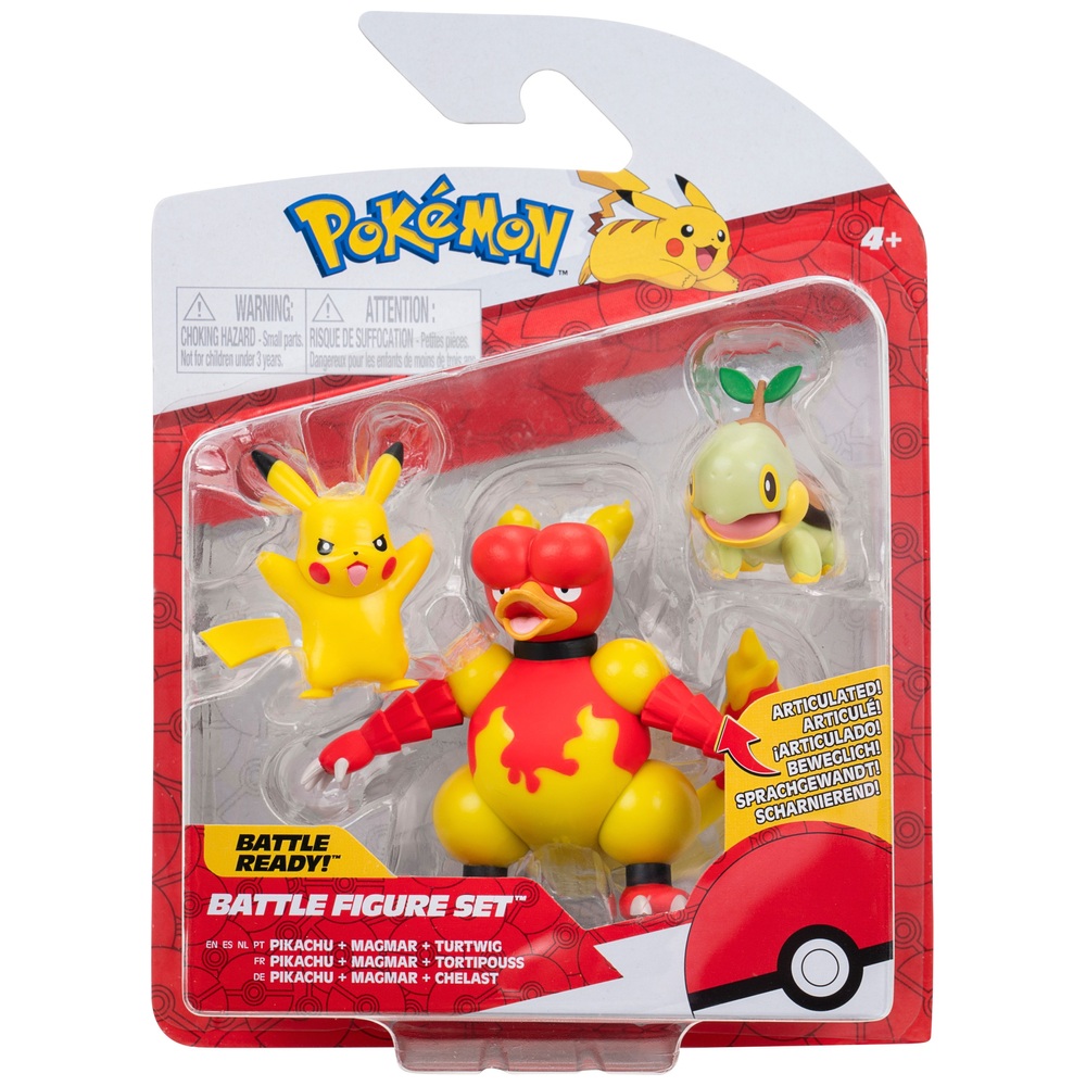 Pokémon-Kampffiguren-3er-Pack (Turtwig, Pikachu und Magmar)