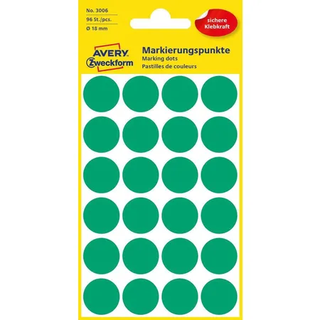 Avery Zweckform 3006 Markierungspunkte Ø 18 mm, 4 Bogen/96 Etiketten, grün
