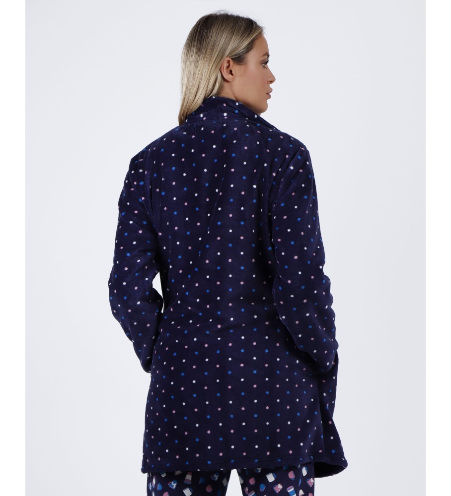 Robe quente de manga comprida Admas, ideal para bebidas aconchegantes, cor azul marinho.