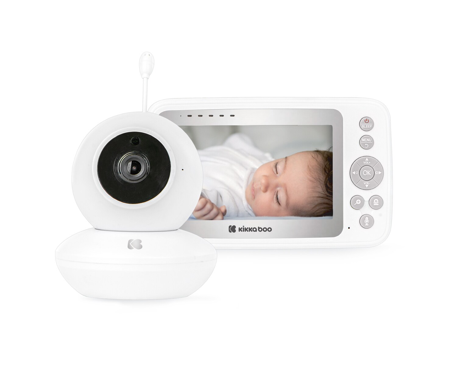 Kikkaboo Babyphone Aneres FHSS-Technologie, Schlaflieder, Nachtsicht, Alarm weiß