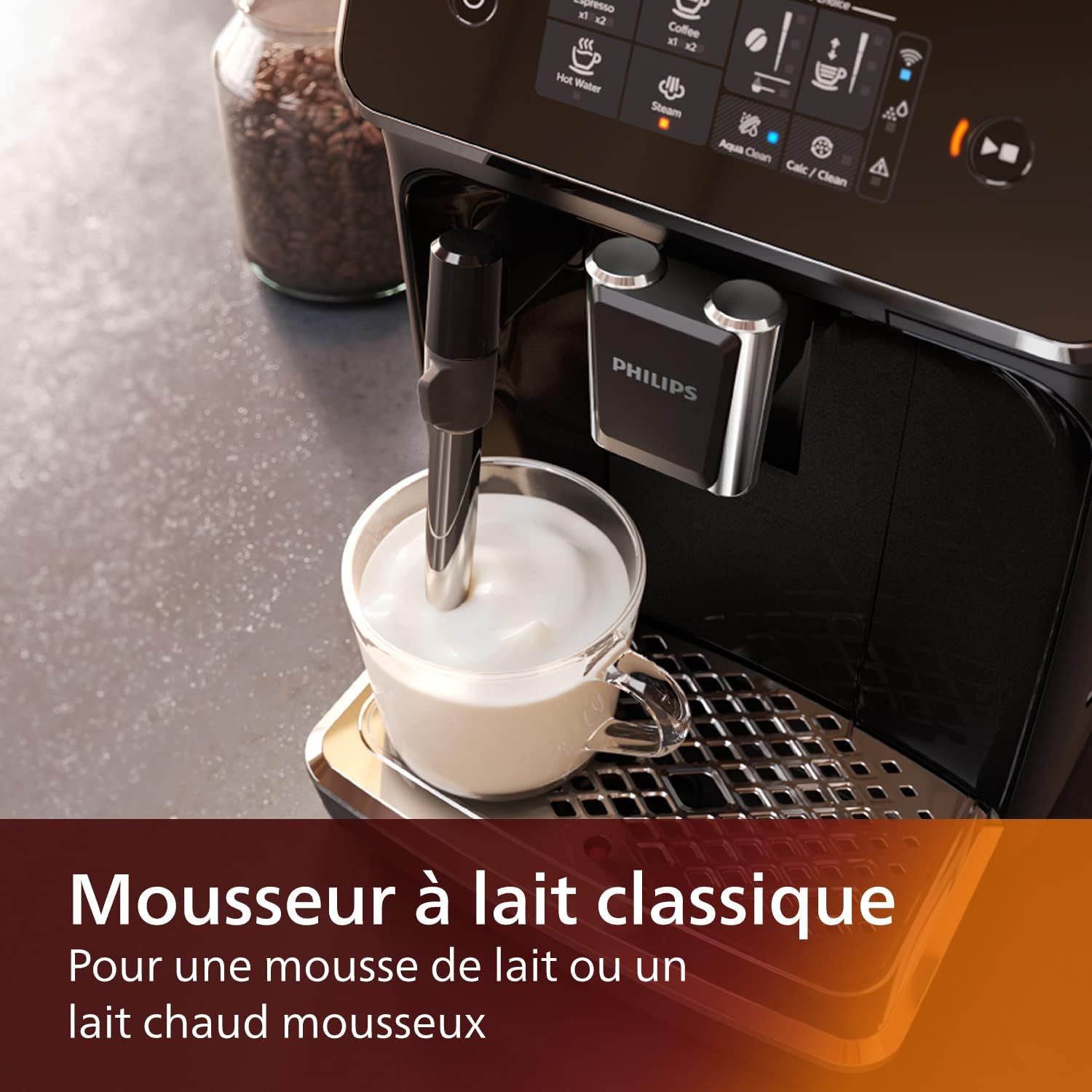 Philips Série 2200 Machine Expresso - Café à Grain - Mousseur à Lait Classique, cran Tactile Intuitif, Noir Mat (EP2220/10)