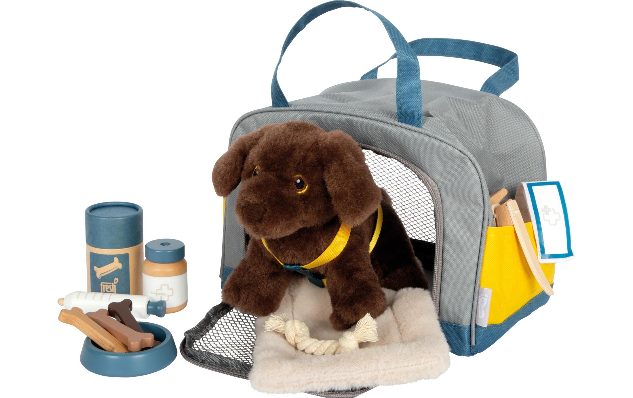 Hund mit Tasche und Pflege-SetPlüschhund mit Transporttasche und Pflegezubehör