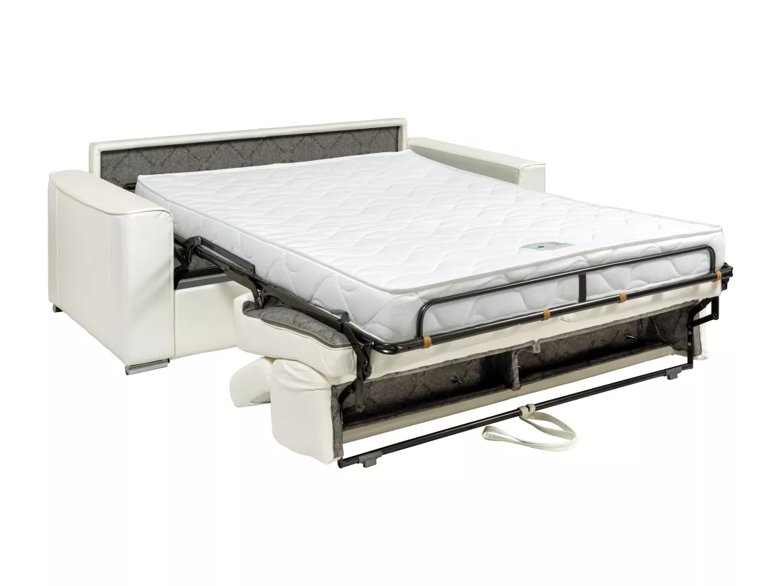 Canapé 3 places convertible express en cuir de buffle noir - Couchage 140 cm - Matelas 14 cm VIZIR