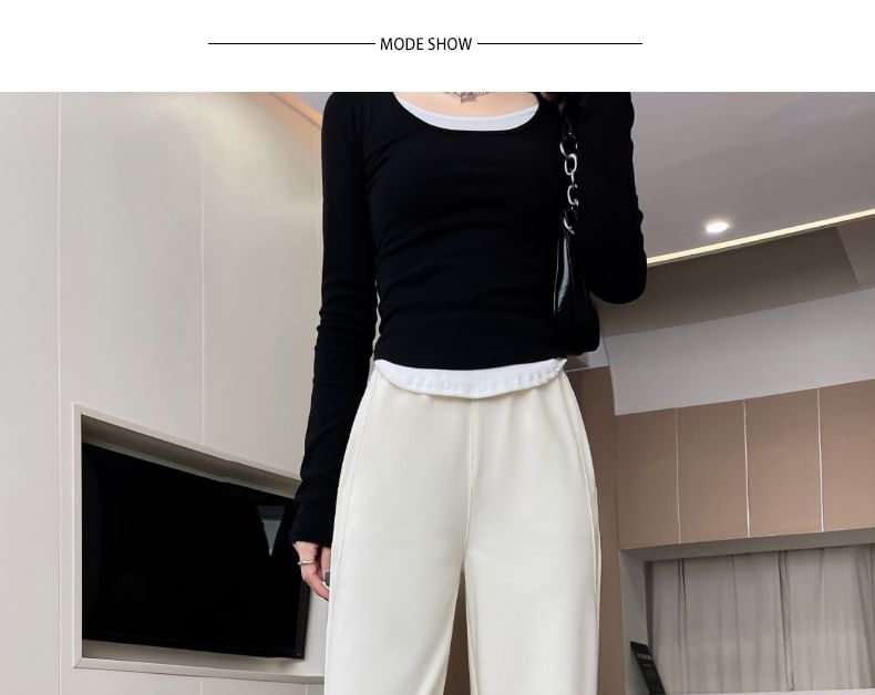 Luminato - Effen cropped rechte broek met elastische taille