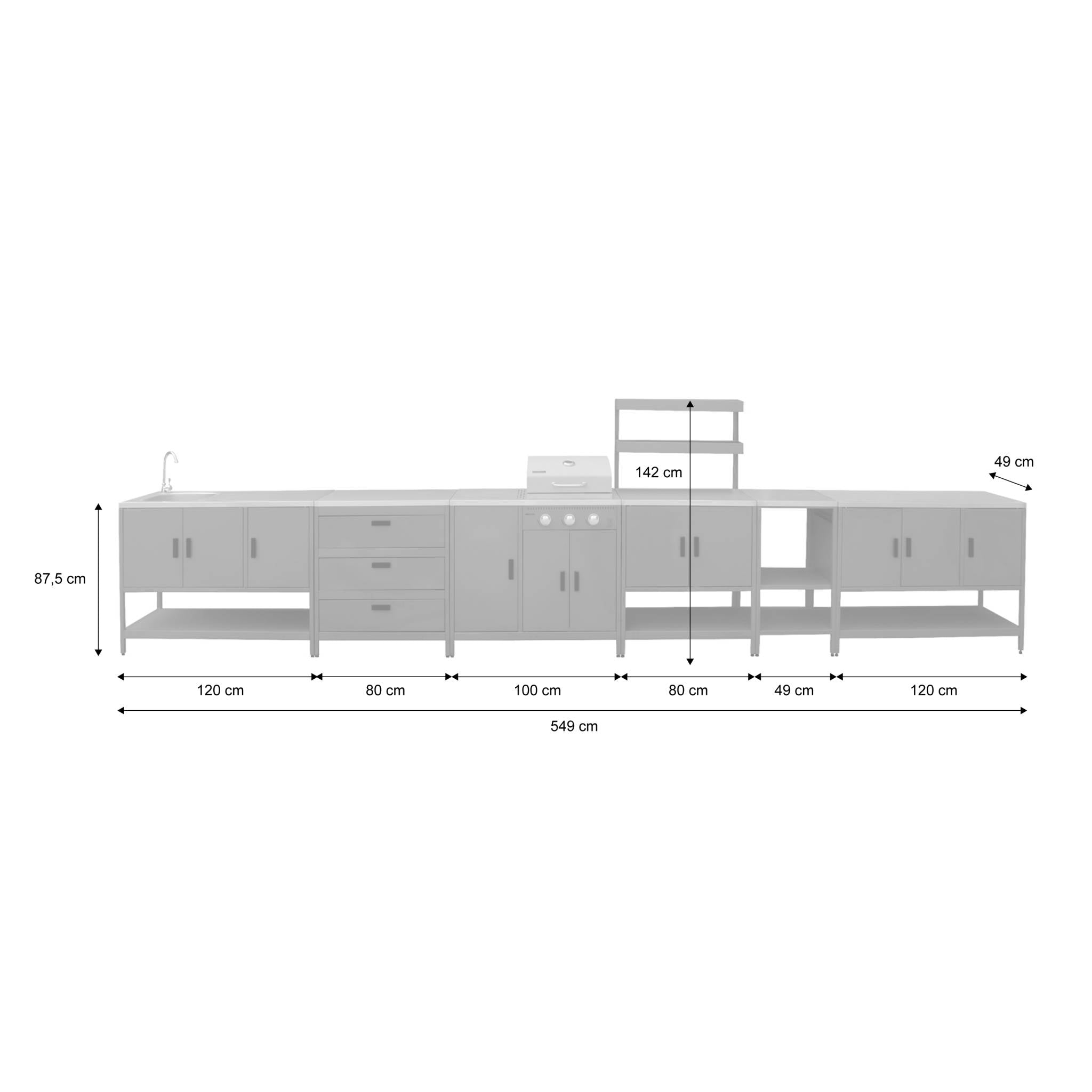 sweeek - Buitenkeuken 6 modules incl. gasbarbecue staal