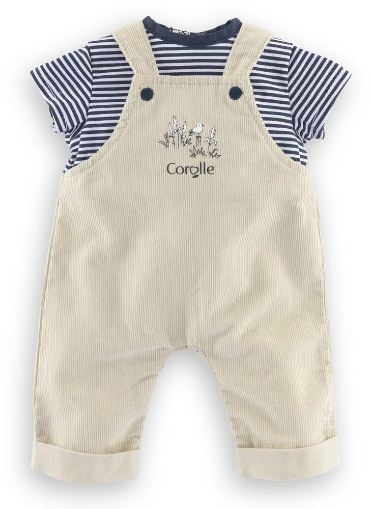 BB36 - T-SHIRT ET SALOPETTE ECRU BORDS DE LOIRE POUR POUPON 36 CM - COROLLE VETEMENTS