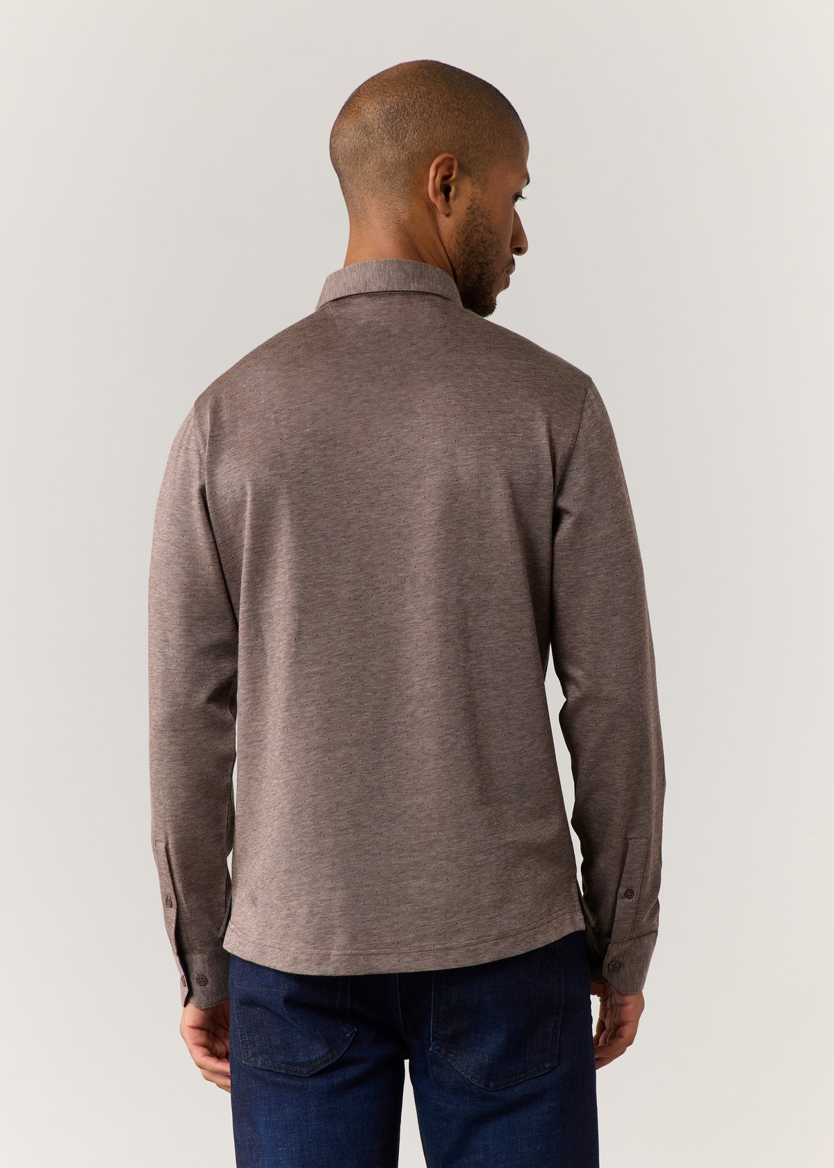 Polo manches longues Slim en coton chocolat à pois