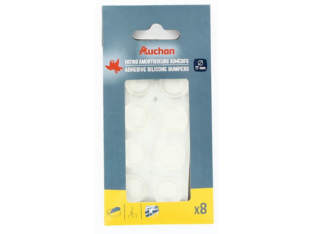 BATENTE ADESIVO AUCHAN EM SILICONE 8 PEÇAS 17MM