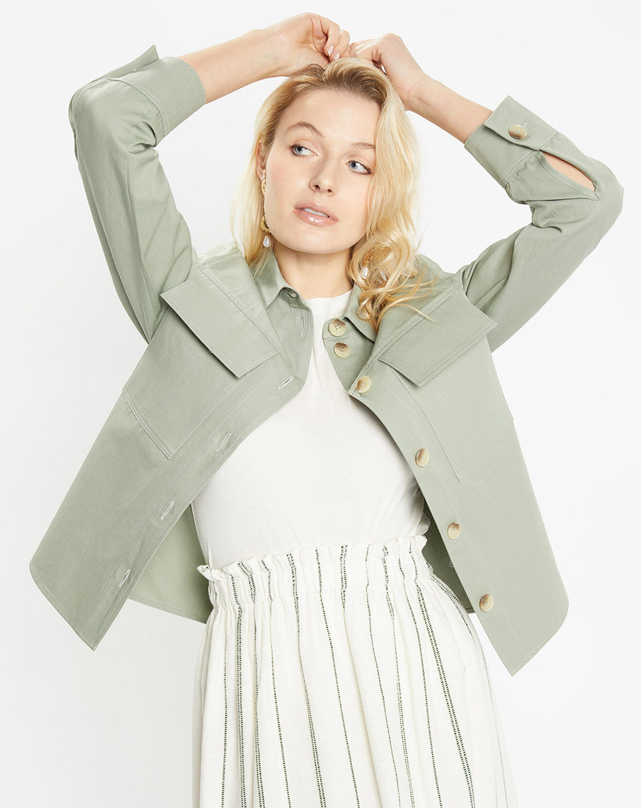 Jodhpur Veste en Coton & Lin Coralie kaki clair