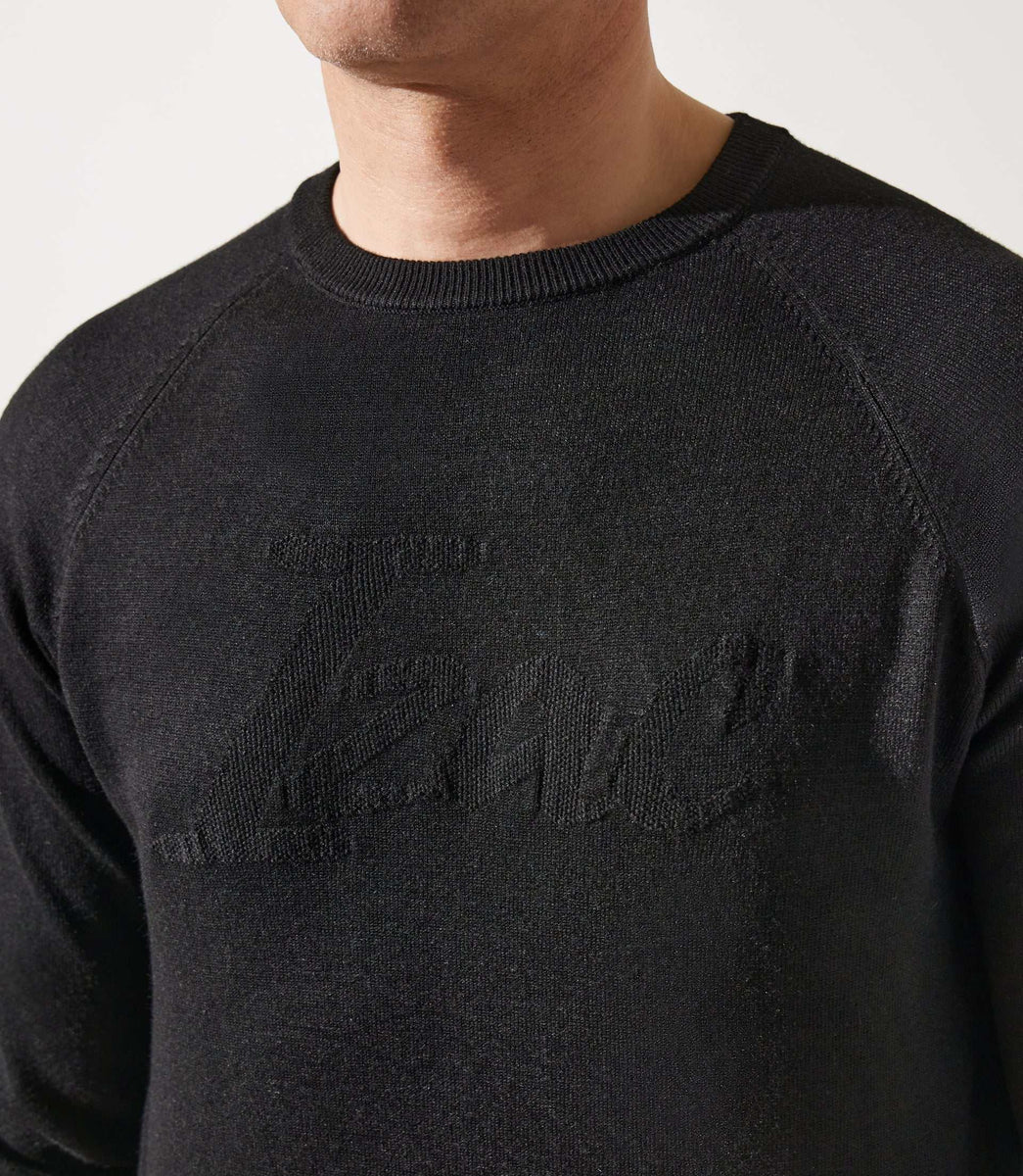 Pull col rond jacquard noir