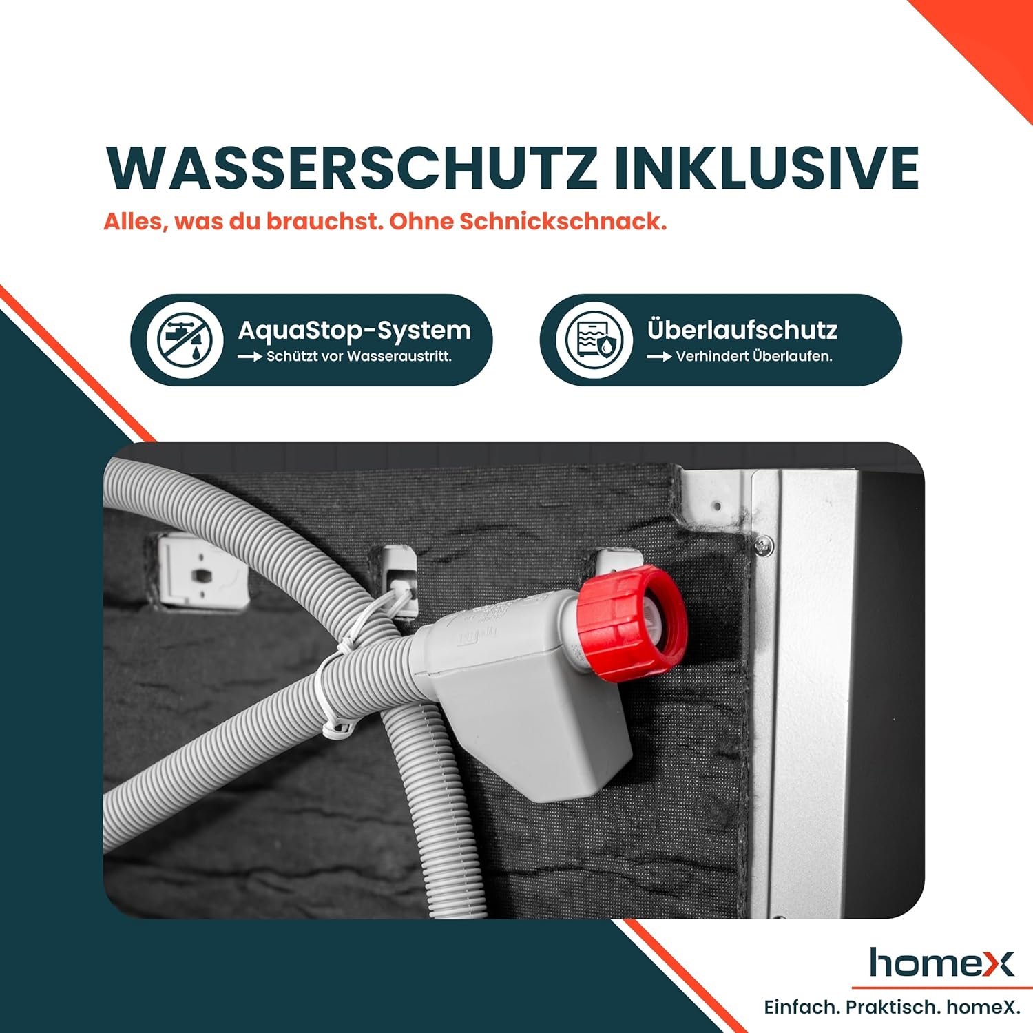 homeX Geschirrspüler 60 cm, Spülmaschine freistehend - 14 Maßgedecke, 7 Programme, AquaStop, Besteckschublade, 44 dB, Startvorwahl, Überlaufschutz, Automatische Türöffnung, Unterbaufähig, Silber