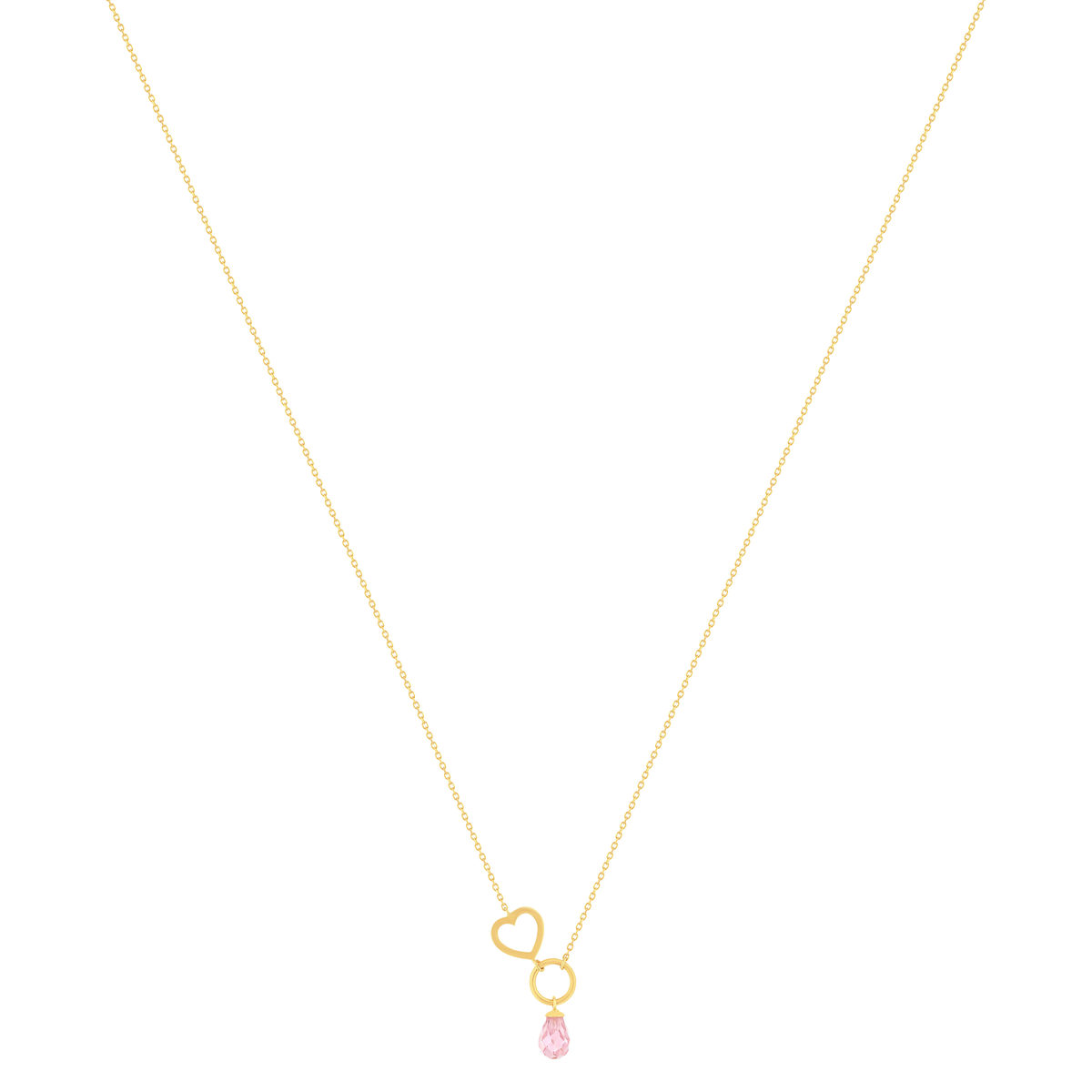 Collier or 375 jaune coeur et zirconia rose 43 cm