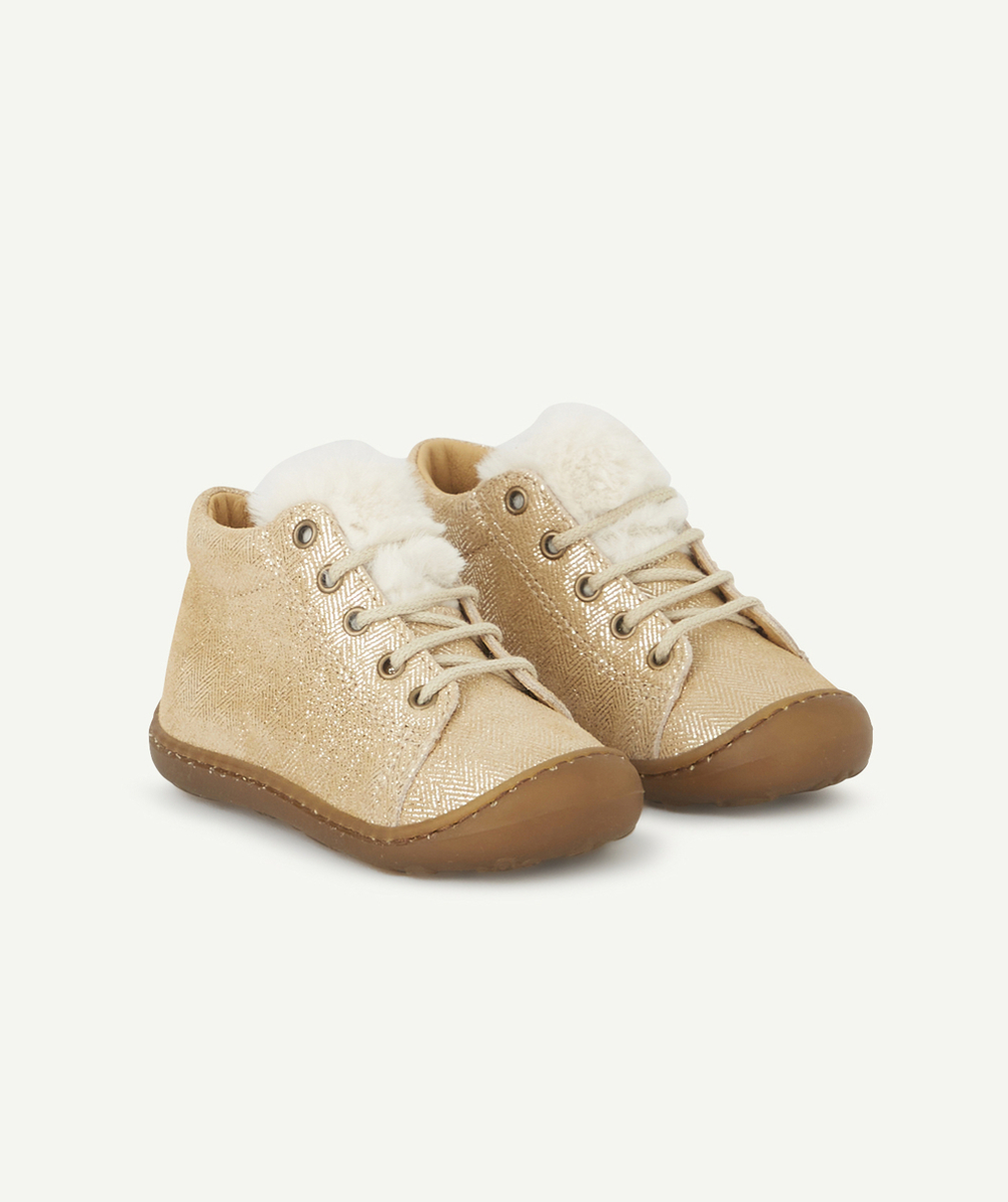 BOPYBOTTINES PREMIER PAS EN CUIR COULEUR DORÉE AVEC FOURRURE
