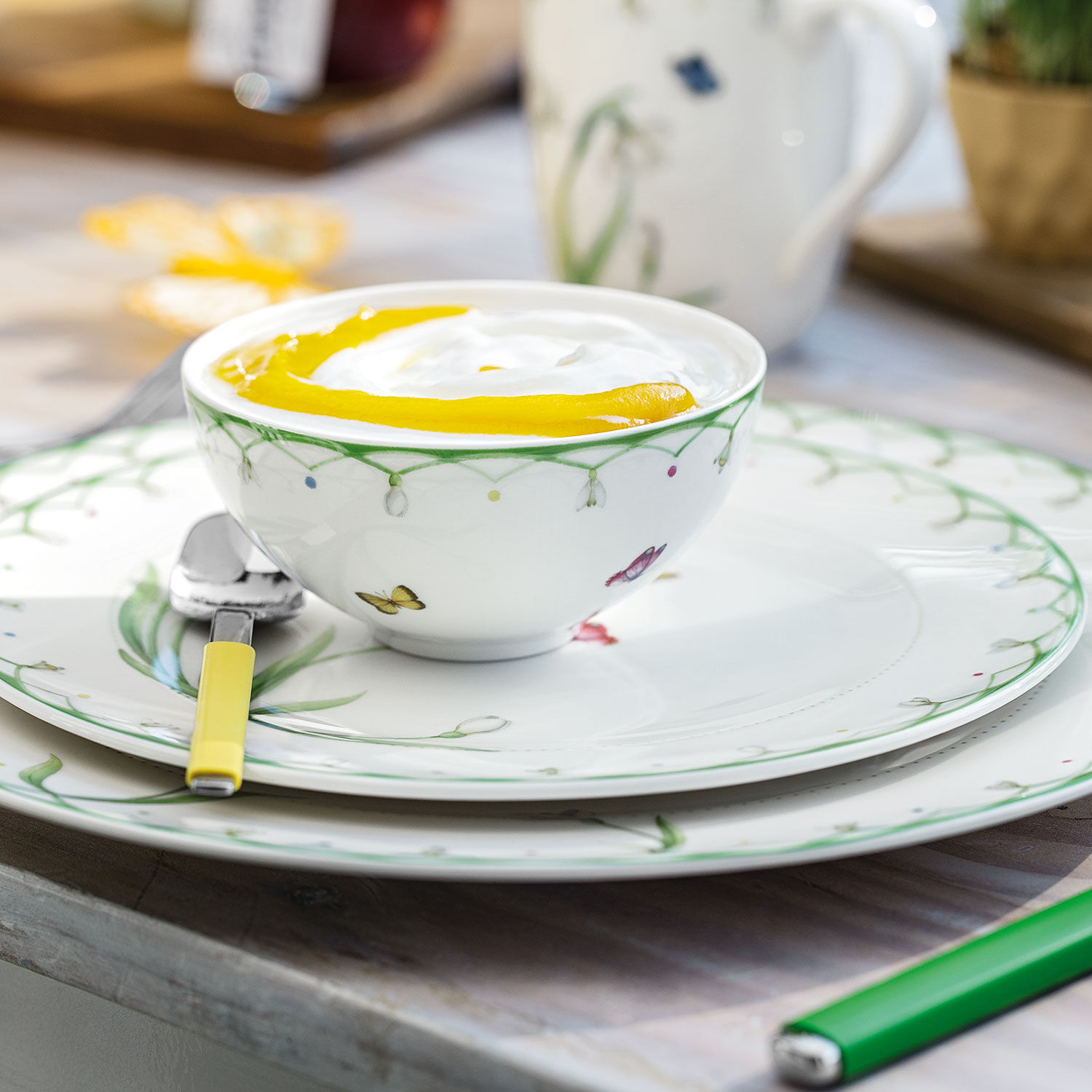 Colourful Spring Dessert bowl Green, 5.1 oz, Premium Porcelain