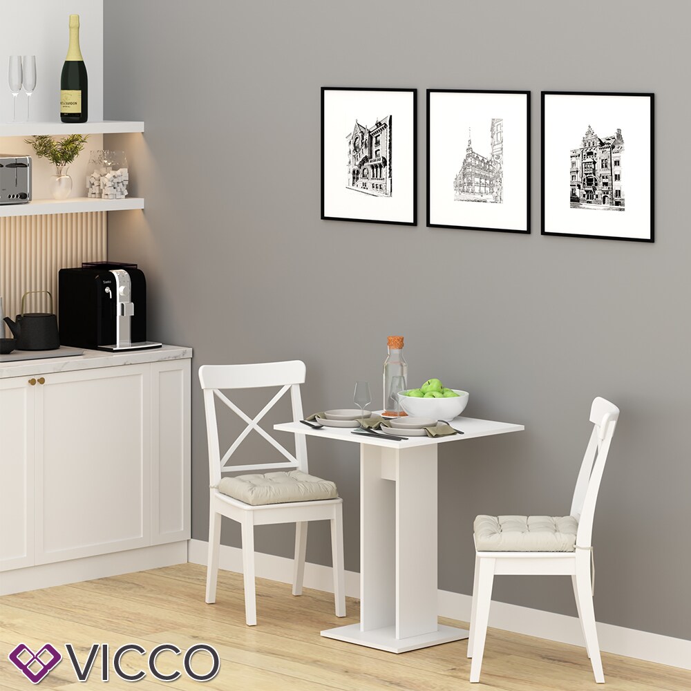 VICCO Esstisch EWERT Küchentisch Esszimmer Tisch Säulentisch weiß 65x65 cm