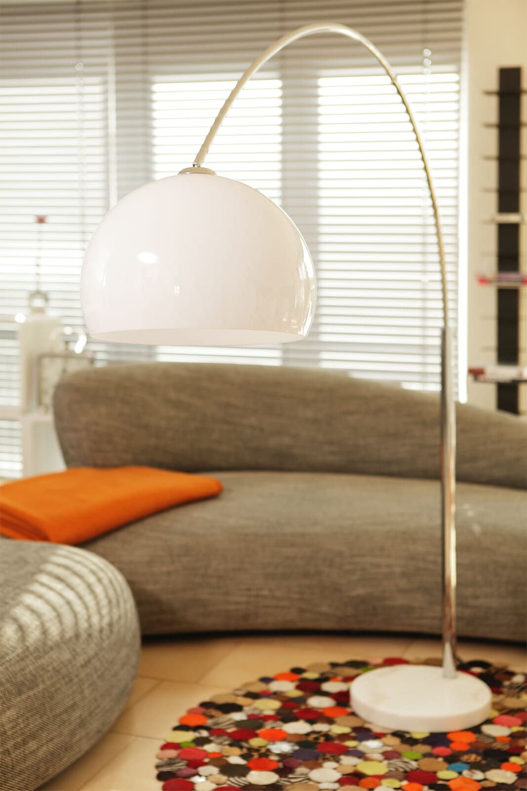 Retrofit Bogenlampe chromfarbig /weiß /Marmor weiß