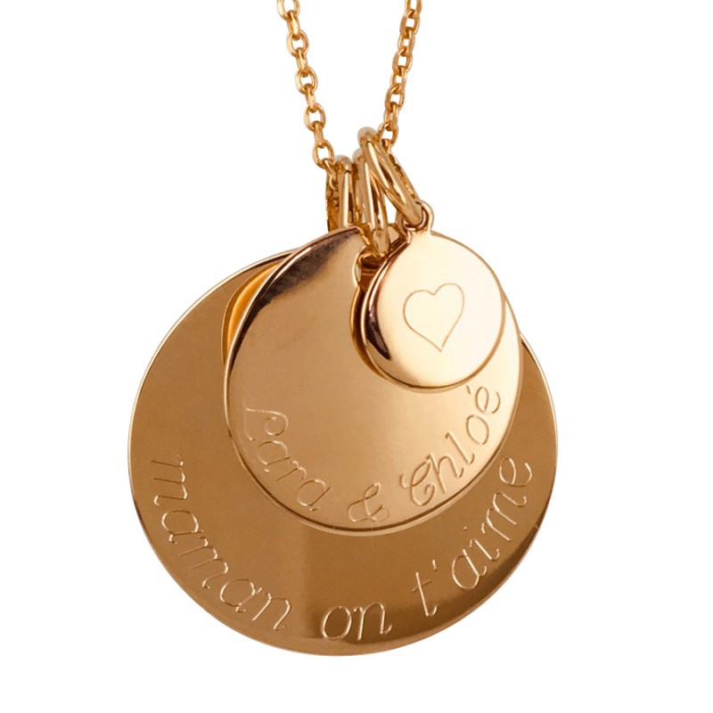 Collier trois médailles plaqué or 3 microns - Personnalisable