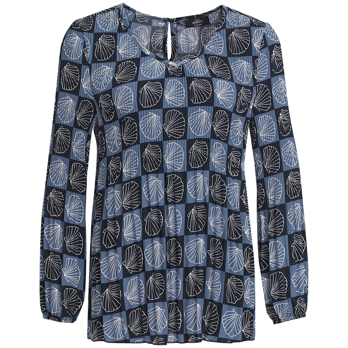 Gina Benotti Damen Plissee-Bluse mit Muschel-Motiven dunkelblau