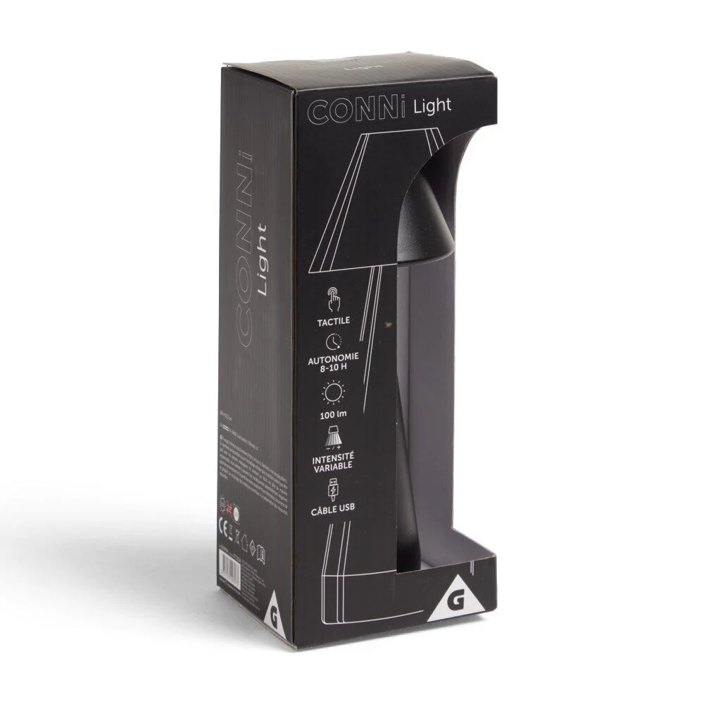 Lampe de table Conni USB tactile noire Ø9,5xH22,5cm