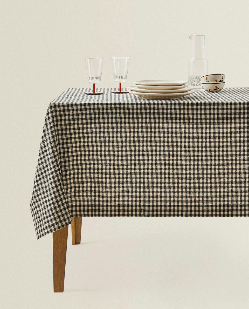 TOALHA DE MESA DE LINHO COM ESTAMPA XADREZ VICHÊ