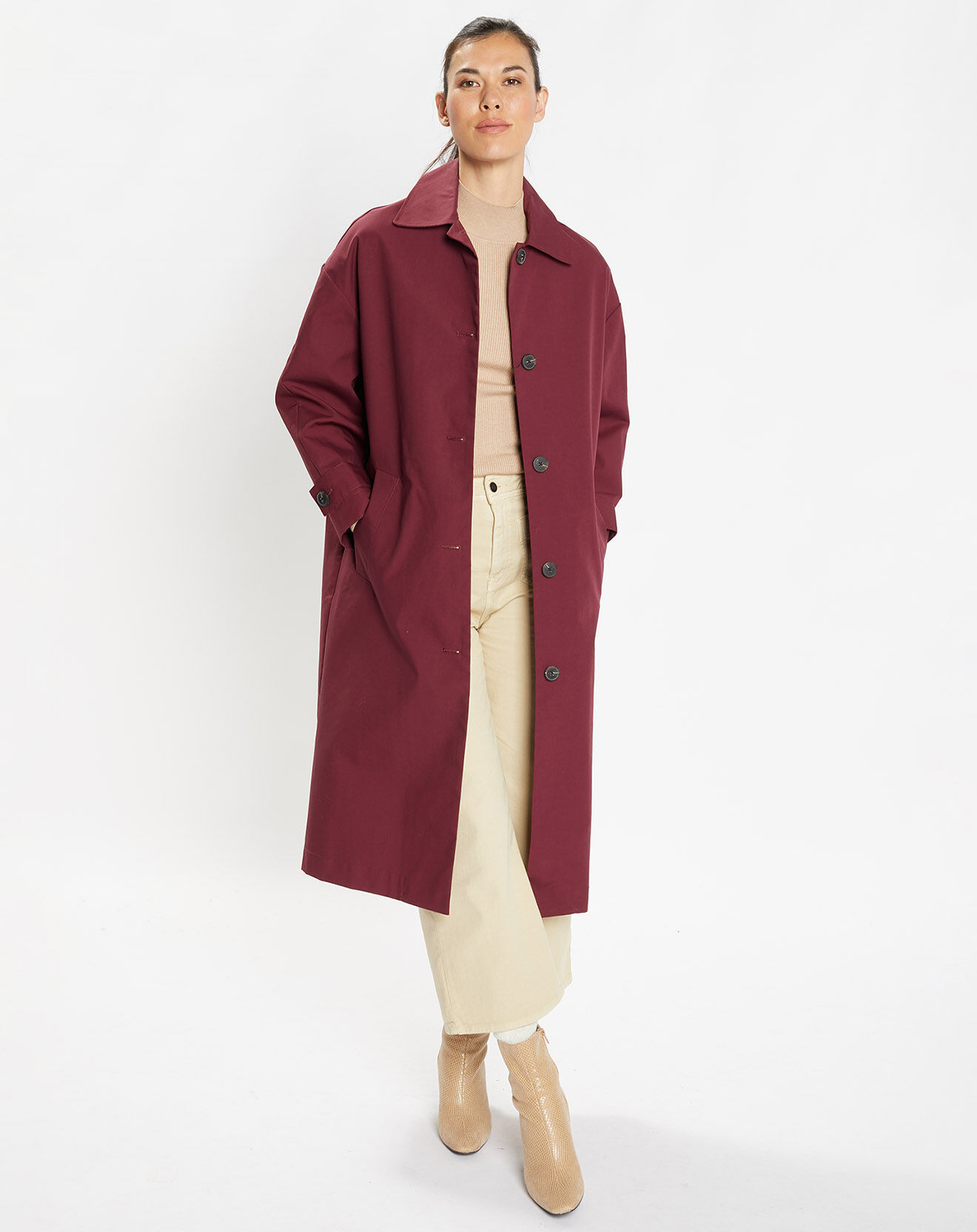 Galeries Lafayette Imperméable long et oversize en Coton bio Louis bordeaux