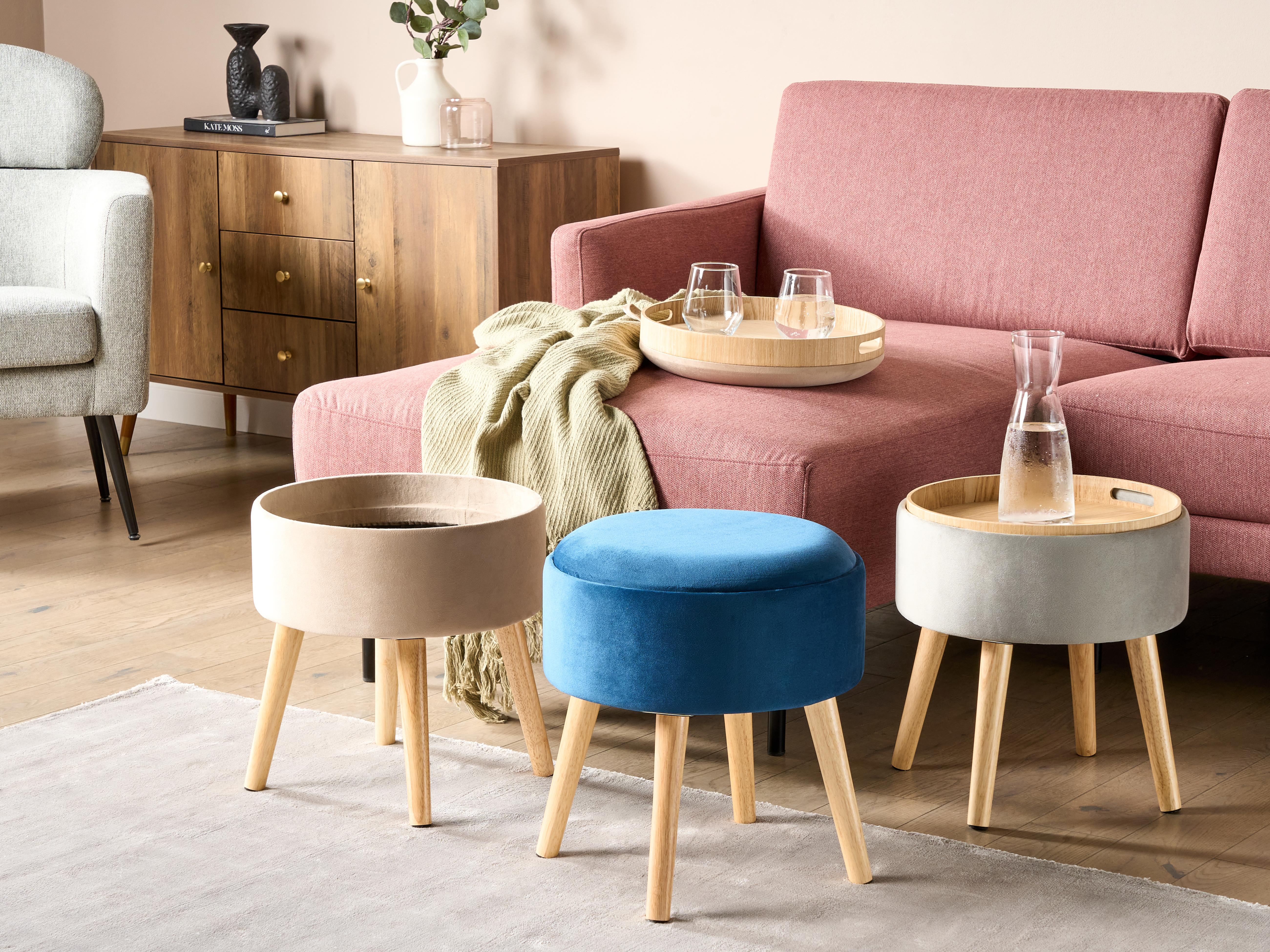 Hocker met opbergruimte NEELY Fluweel Marineblauw