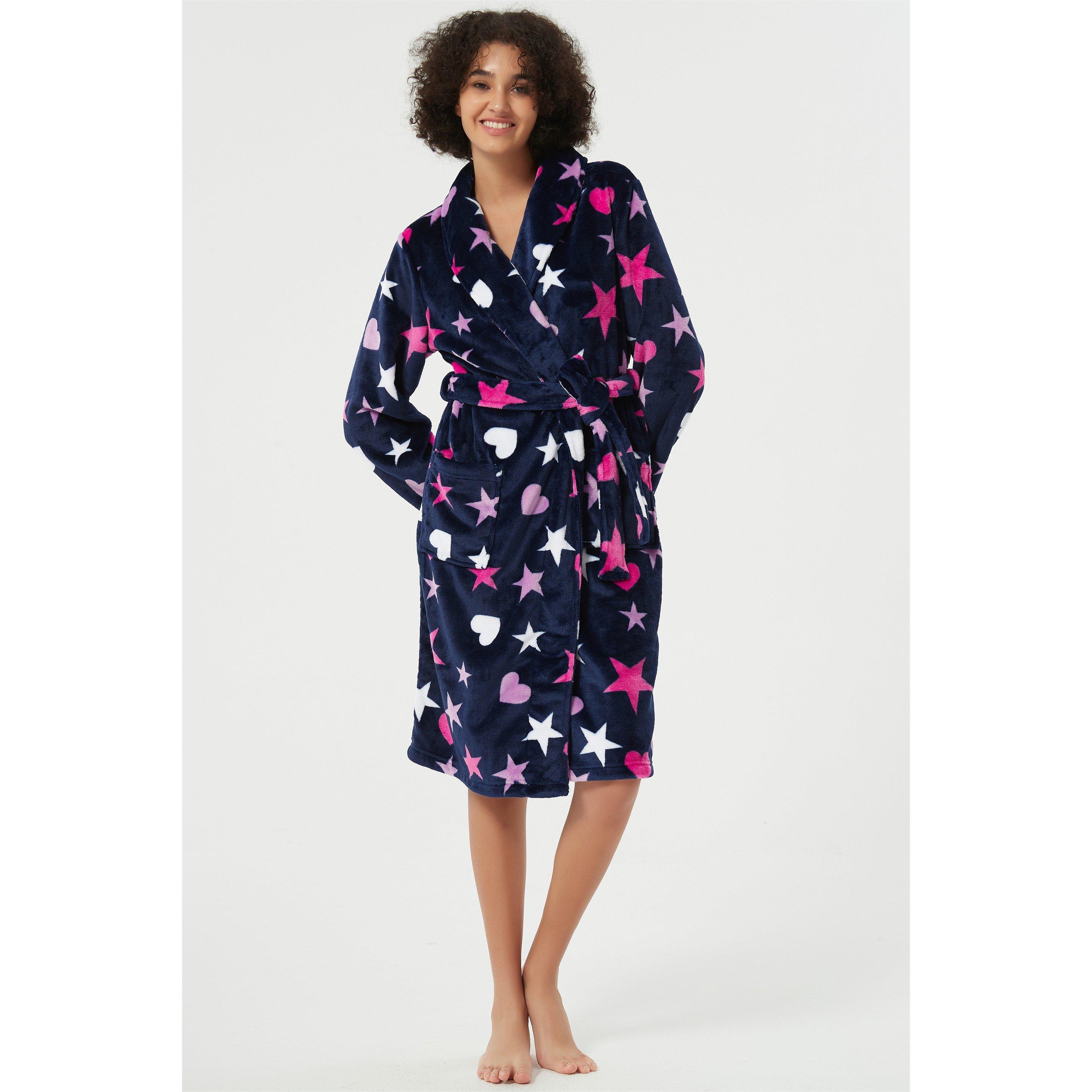 Linea Ladies Heart Star Fleece Dressing Gown