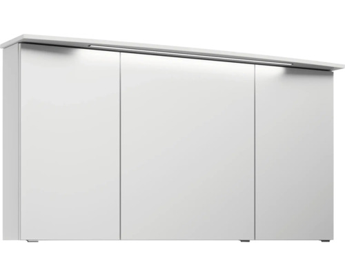 3-delige badkamermeubelset Pelipal xpressline 4010 BxHxD 144 x 200 x 49,5 cm, fronten hoogglans wit, met witte keramische wastafel en keramische spoelbak, badmeubel, spiegelkast met LED-verlichting, chromen grepen, 4010.1400209 40101400209