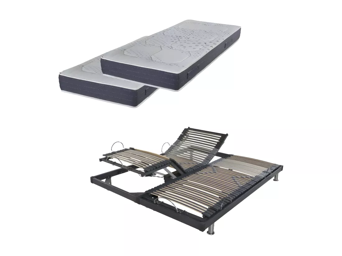 Ensemble relaxation S50 + Matelas Mousse Myriade - 5 zones - 2x80x200 - Gris