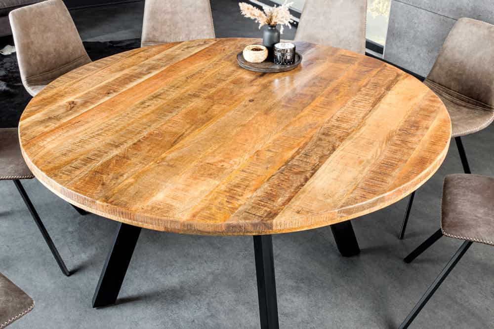 Massiver Esstisch IRON CRAFT 140cm natur rund Mangoholz Metall Industrial Design