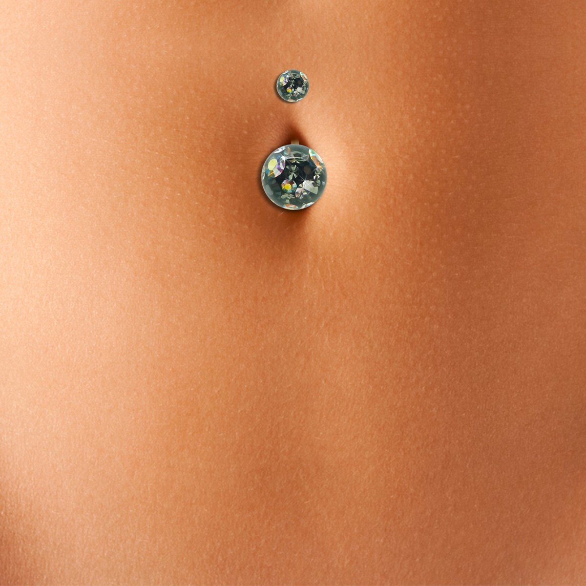 Piercing de nombril en or jaune et cristal de Swarovski multicolore turquoise (grand modèle)