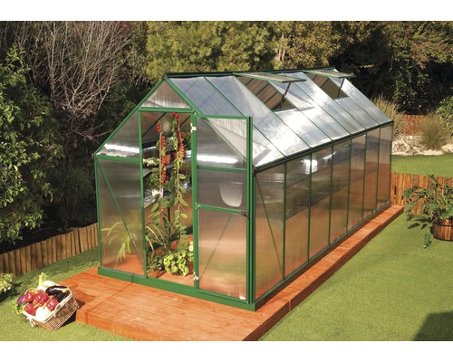 Palram kas – Canopia Mythos 6x14 dubbelwandige polycarbonaat panelen 4 mm incl. funderingsframe, gootsysteem 185 x 426 cm groen